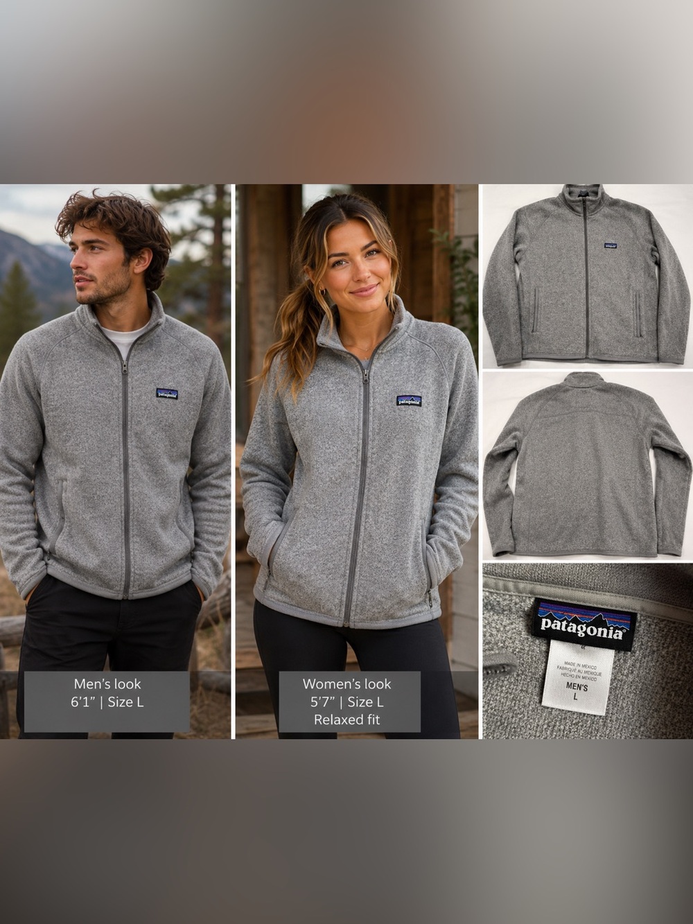 Patagonia Men’s L Gray Full Zip Fleece Jacket Recycled Cotton